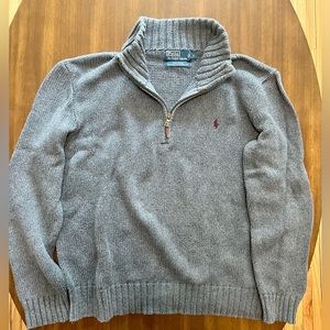 Ralph Lauren Men’s Large Cable Knit Gray Quarter Zip Pullover Sweater